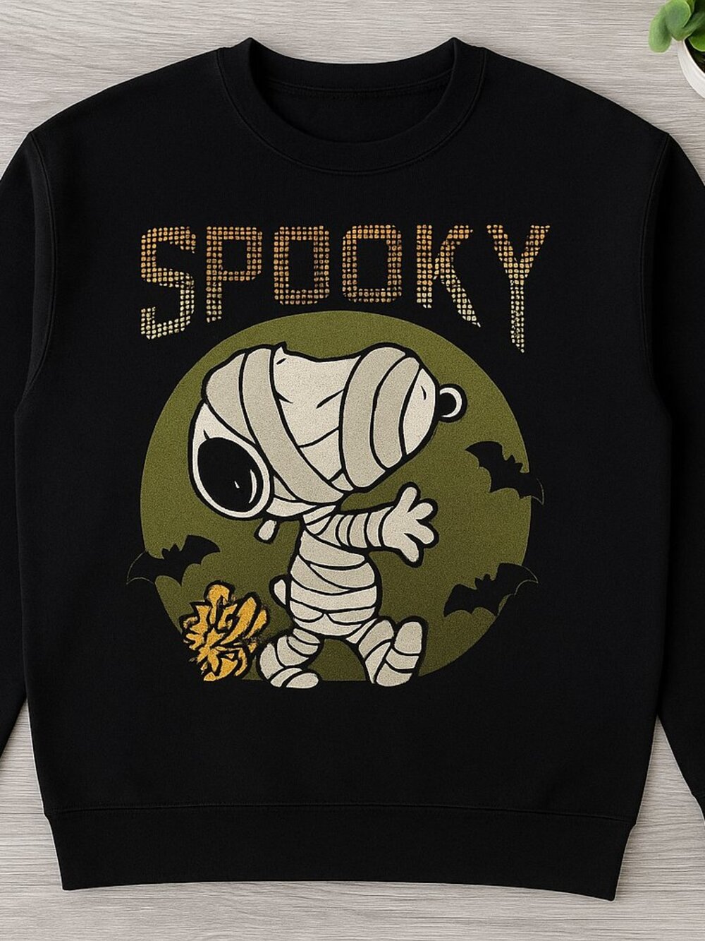 Mummy Spooky Halloween Sweatshirt Black Rhinestone Graphic